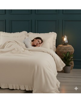 ETEHOMETEX %100 Doğal Pamuk Çift Kişilik Fırfırlı Nevresim Seti 200x220 cm CAPPUCİNO 8696474232032